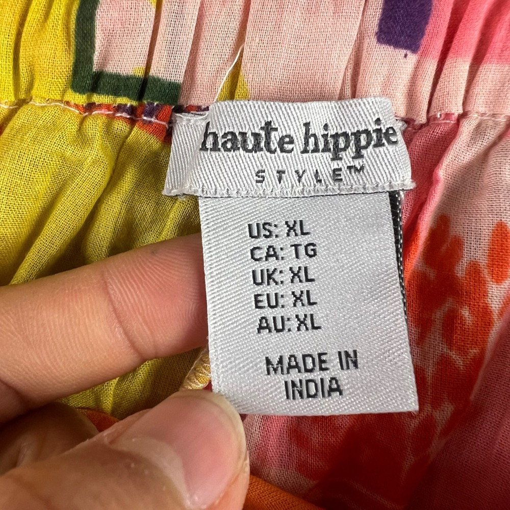 New Haute Hippie Tropical Print Drawstring Pants Pink Orange Yellow Palm Tree XL - Picture 10 of 13